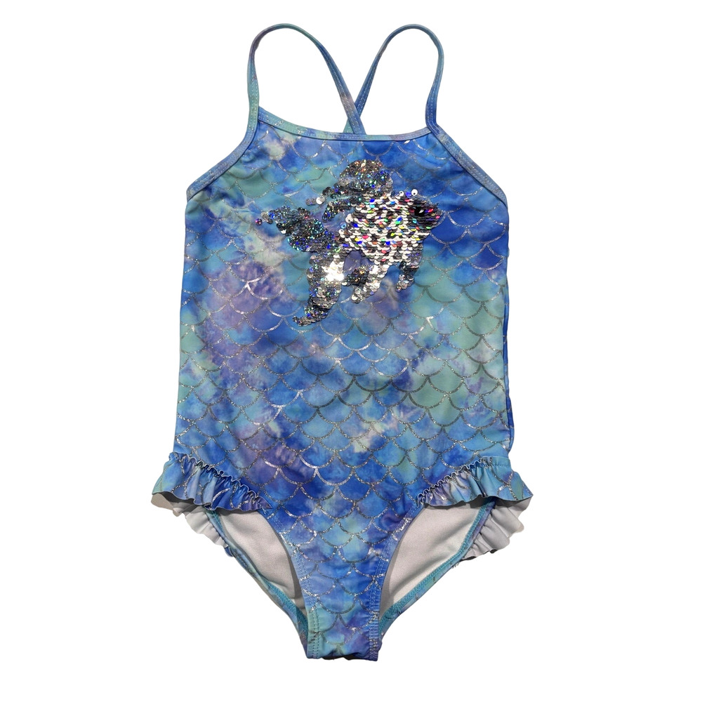 BMAGICAL Girls Sequin Flounder Blue Ombre One-Piece Swimsuit Sz 5